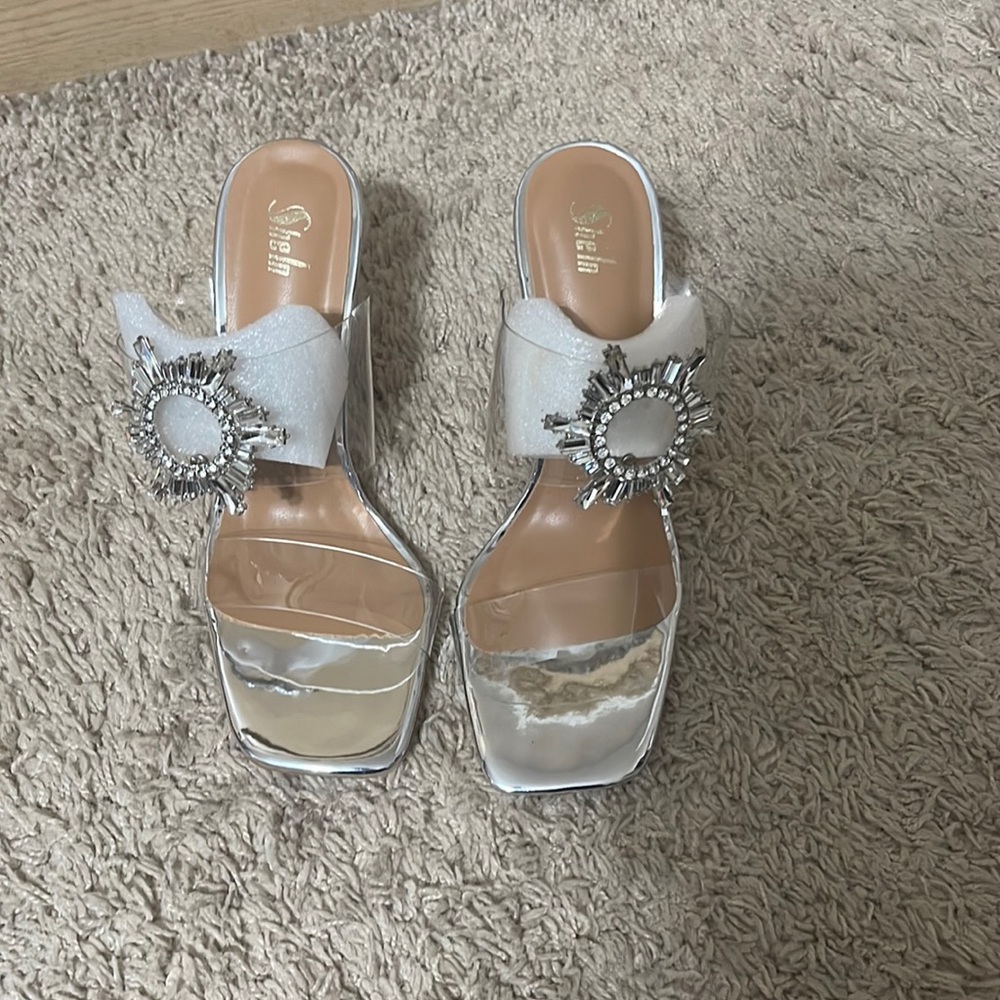 PVC clear heels with embellishment - size 38